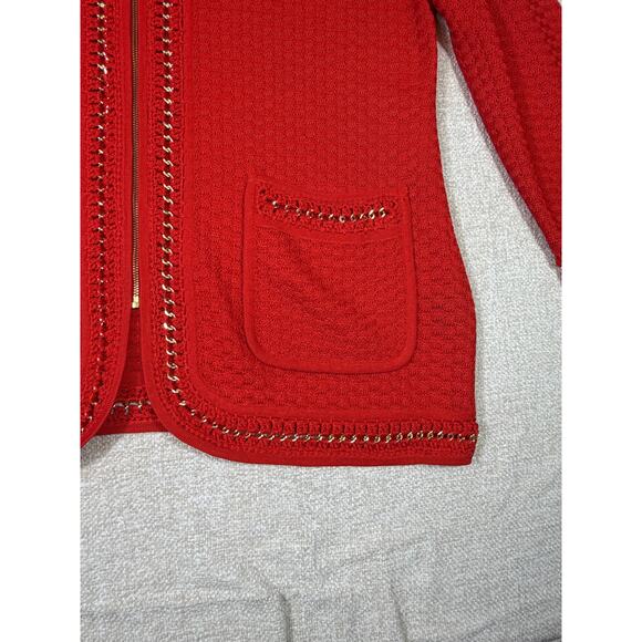 Misook Women Size Large Orange Zip Front Gold Chain Metal Glam Corpcore Cardigan - Picture 8 of 9